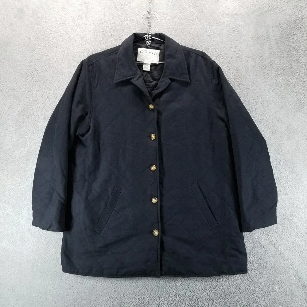 Orvis Jacket Mens L Black Chore Barn Coat Quilted Pockets Workwear‎